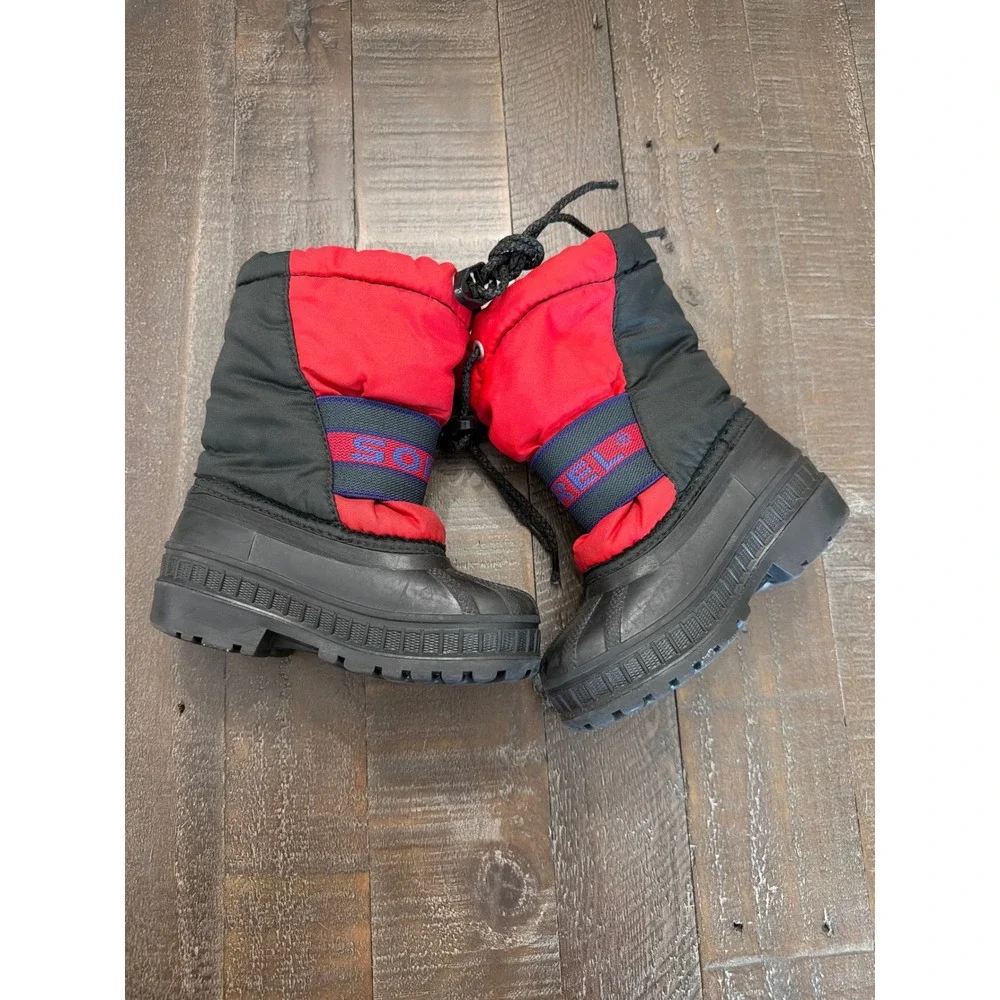 Sorel Winter Boots Toddler 7 Red Black Snow Boots Waterproof Felt Lined